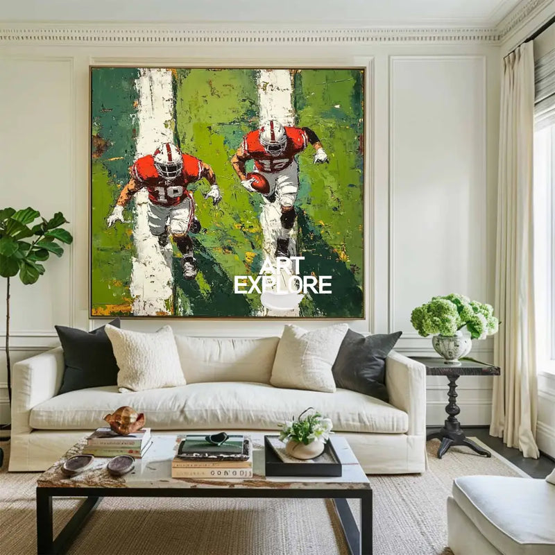 Football Game Texture Painting Green Textured Fine Art for Football Lovers Sport Painting For Sale