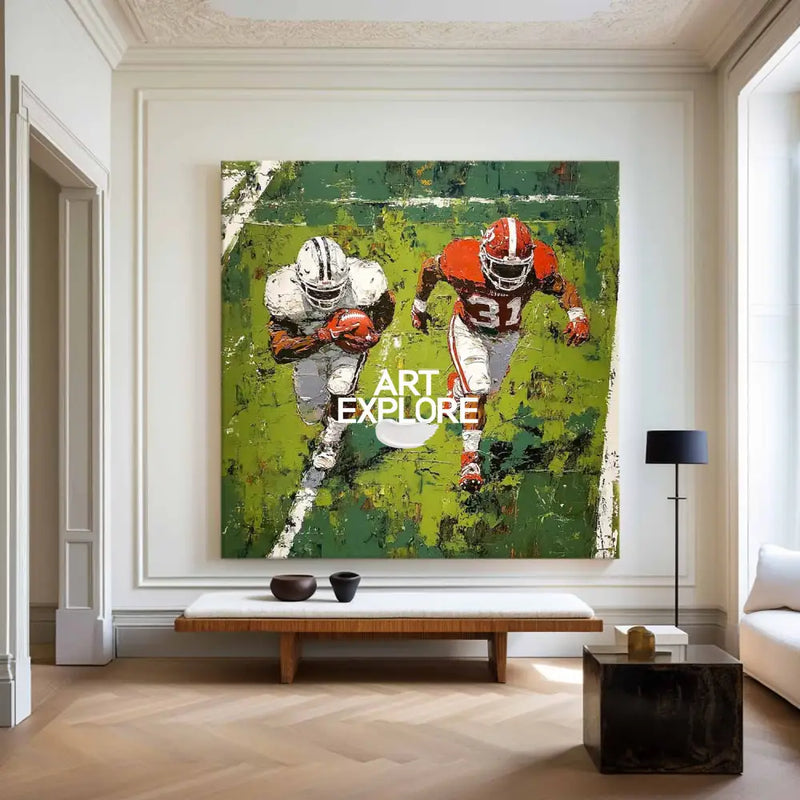 Large Football Game Painting Green Textured Art for Football Lovers Sport Painting For Home Decor 