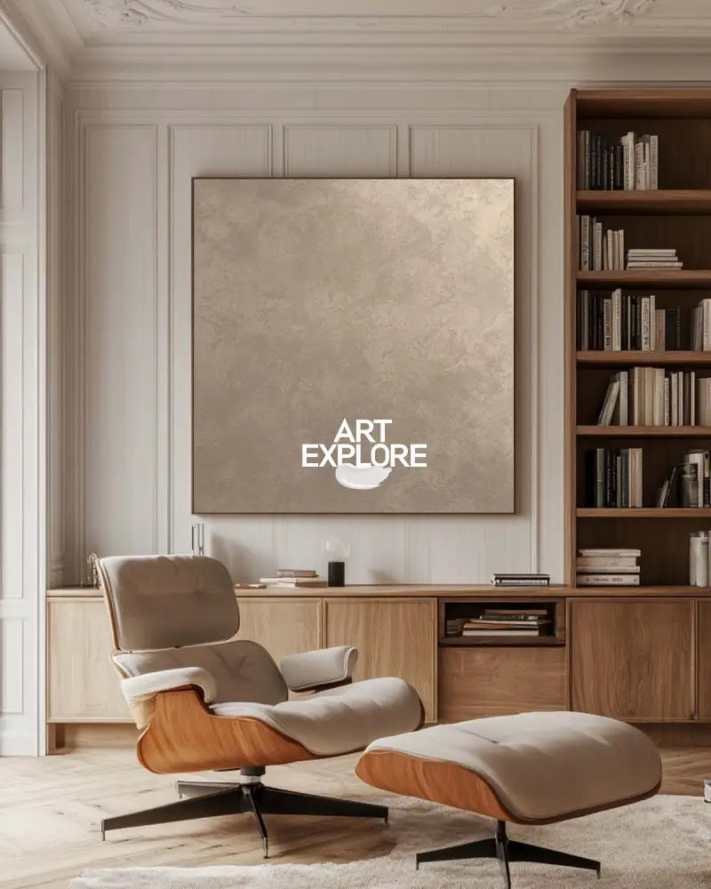 Wabi-Sabi Style Beige Oil Painting for Bedroom or Office Wall Art | ArtExplore