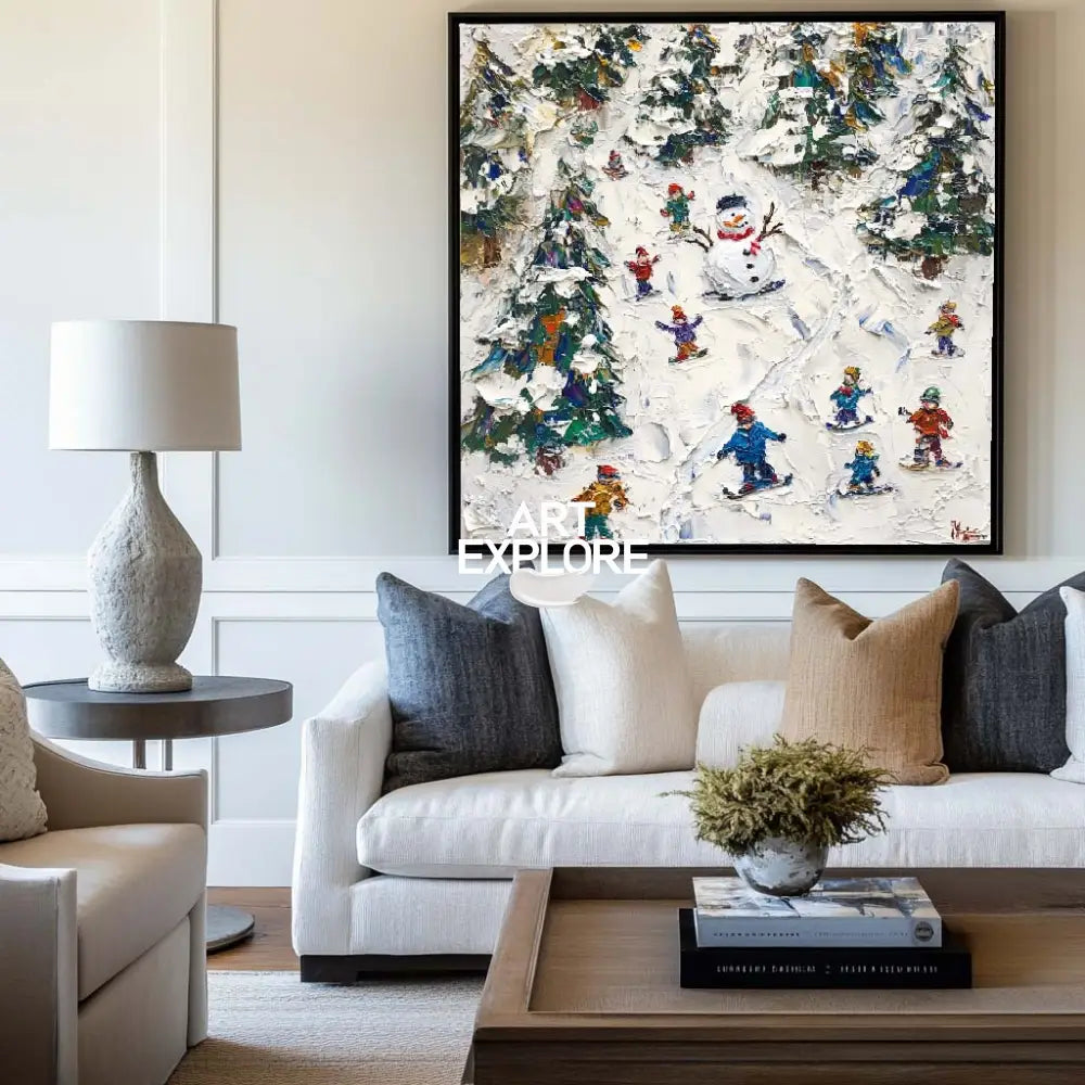 Winter Snow Painting Winter Wall Art Modern Snow Wall Art Large Textured artwork for living room
