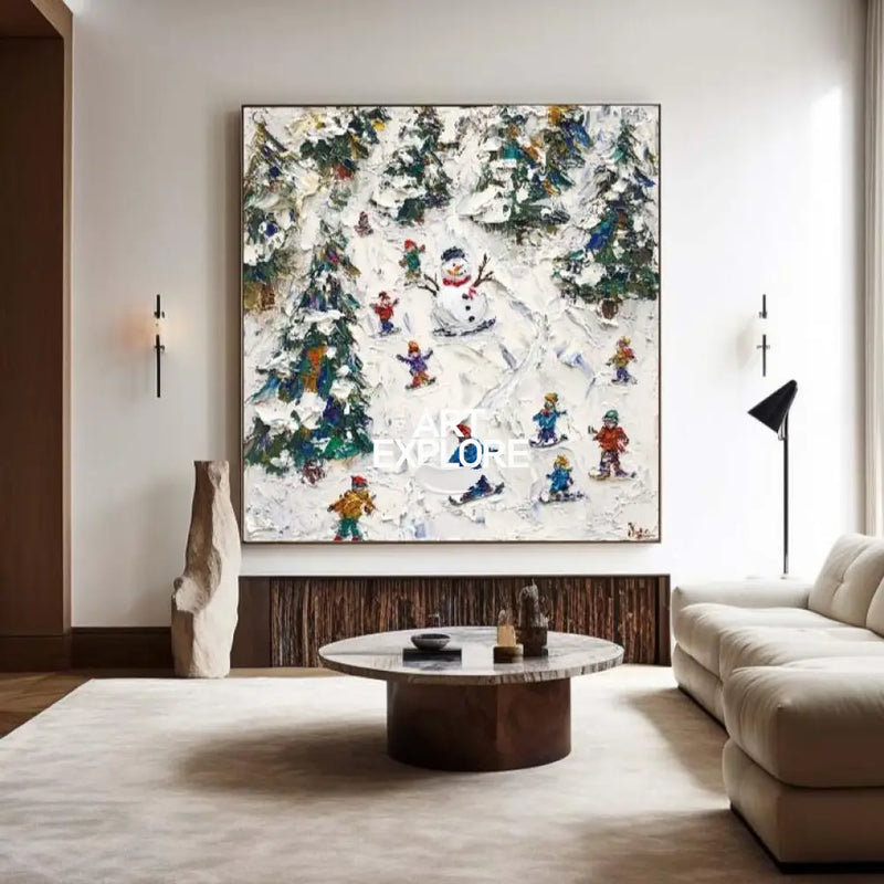 Winter Snow Painting Winter Wall Art Modern Snow Wall Art Large Textured artwork for living room