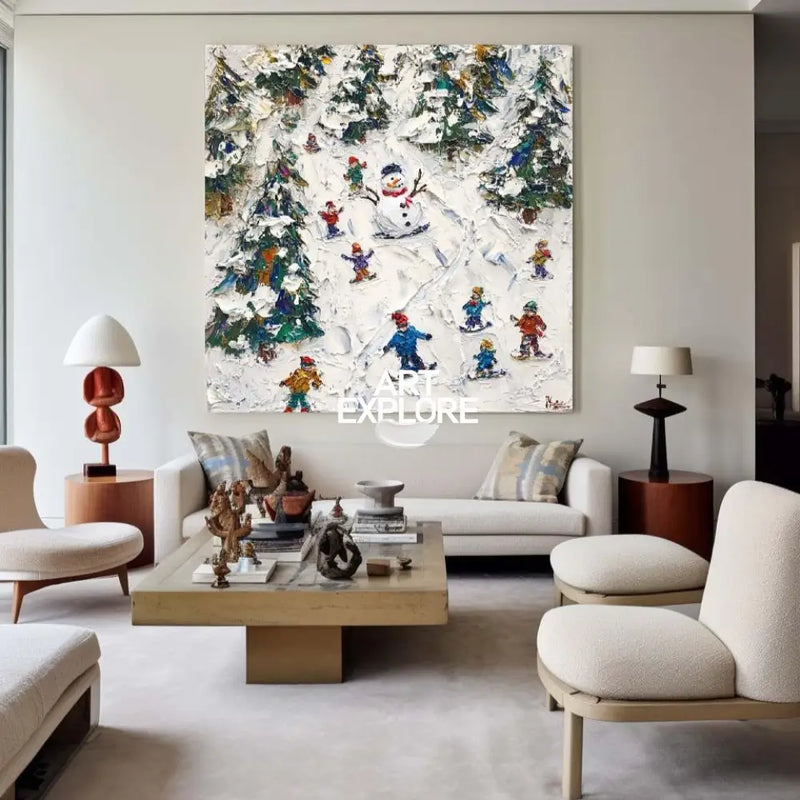 Winter Snow Painting Winter Wall Art Modern Snow Wall Art Large Textured artwork for living room