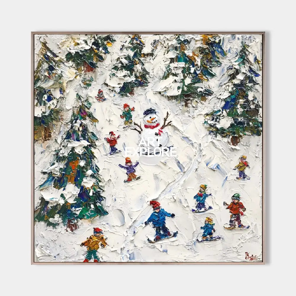 Winter Snow Painting Winter Wall Art Modern Snow Wall Art Large Textured artwork for living room