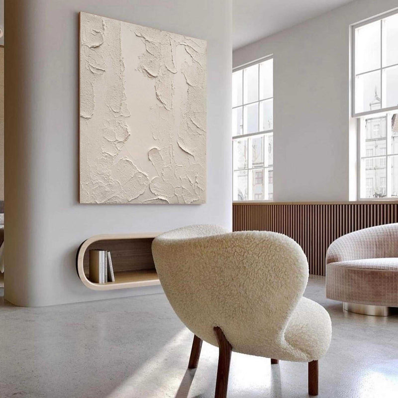 Large Plaster Art On Canvas White Abstract Painting White Minimalist Painting White 3D Textured Painting white wall art White abstract canvas art