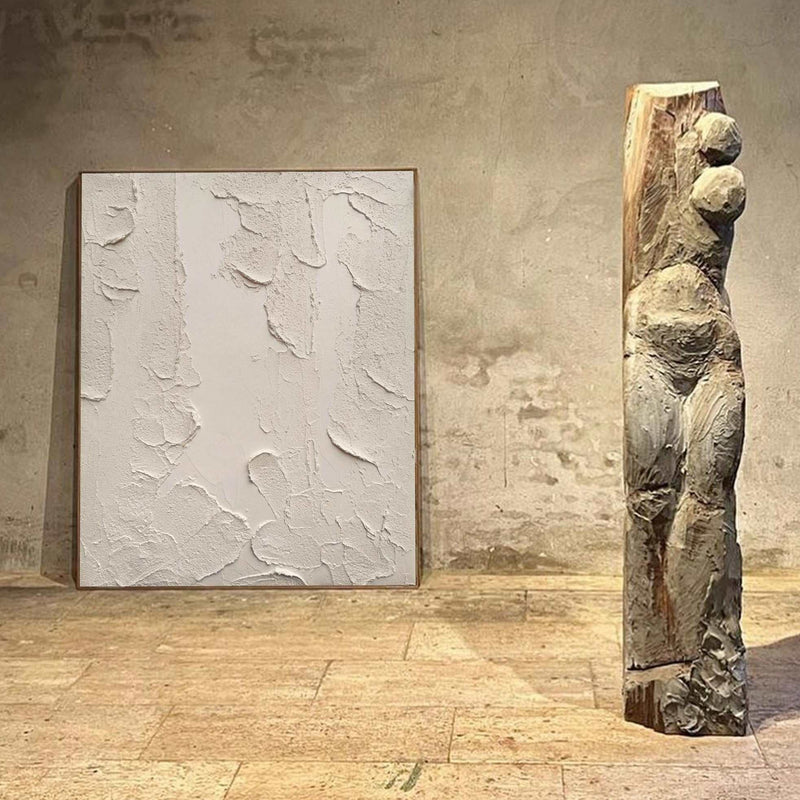 Large Plaster Art On Canvas White Abstract Painting White Minimalist Painting White 3D Textured Painting white wall art White abstract canvas art
