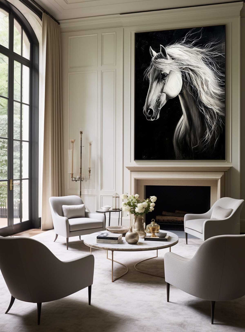 White Horse Oil Painting Modern Horse Portrait Art Painting Steed Painting Horse Art For Wall Decor