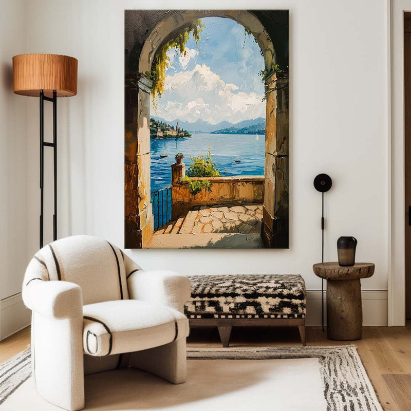 Modern Lake View Oil Painting Textured Wall Art, Beautiful Lake View Impressionistic Painting