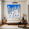 Skiing Canvas Painting Winter Wall Art Modern Snow Wall Art Framed White Painting For Livingroom