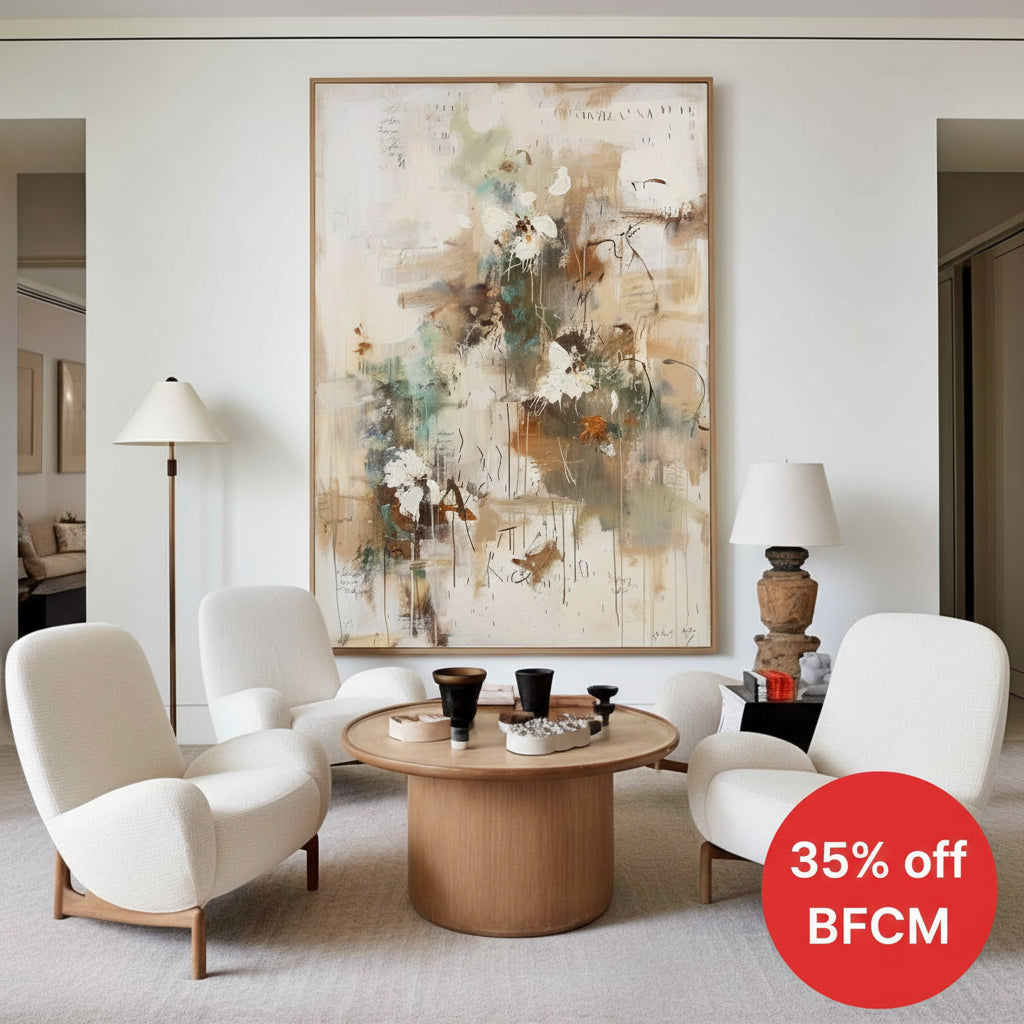 Large Wabi-sabi Beige Canvas Art Beige Minimalist Acrylic Painting Handmade Canvas Art For Sale