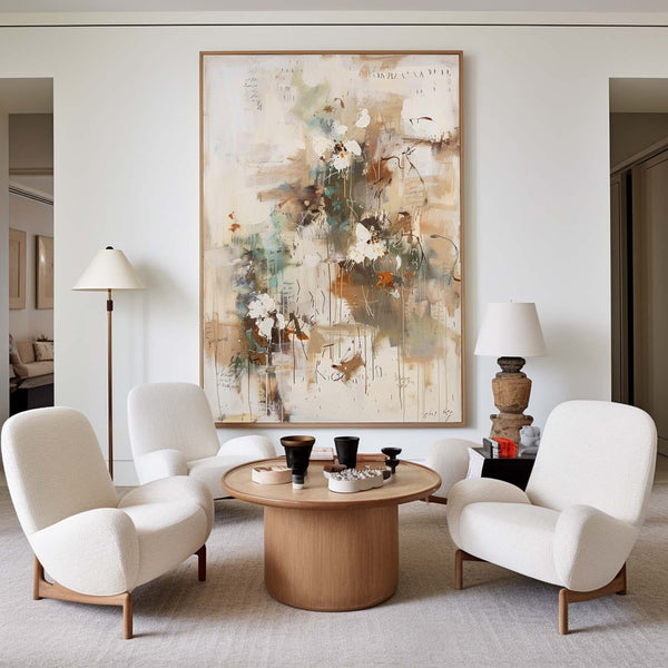 Large Wabi-sabi Beige Canvas Art Beige Minimalist Acrylic Painting Handmade Canvas Art For Sale