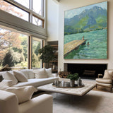 Modern Blue Lake Paintings Childhood Good Old Days Acrylic Painting Canvas Art For Livingroom