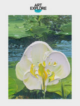Large Lotus Pond Oil Painting for Living Room, Handmade Green Landscape Art | ArtExplore