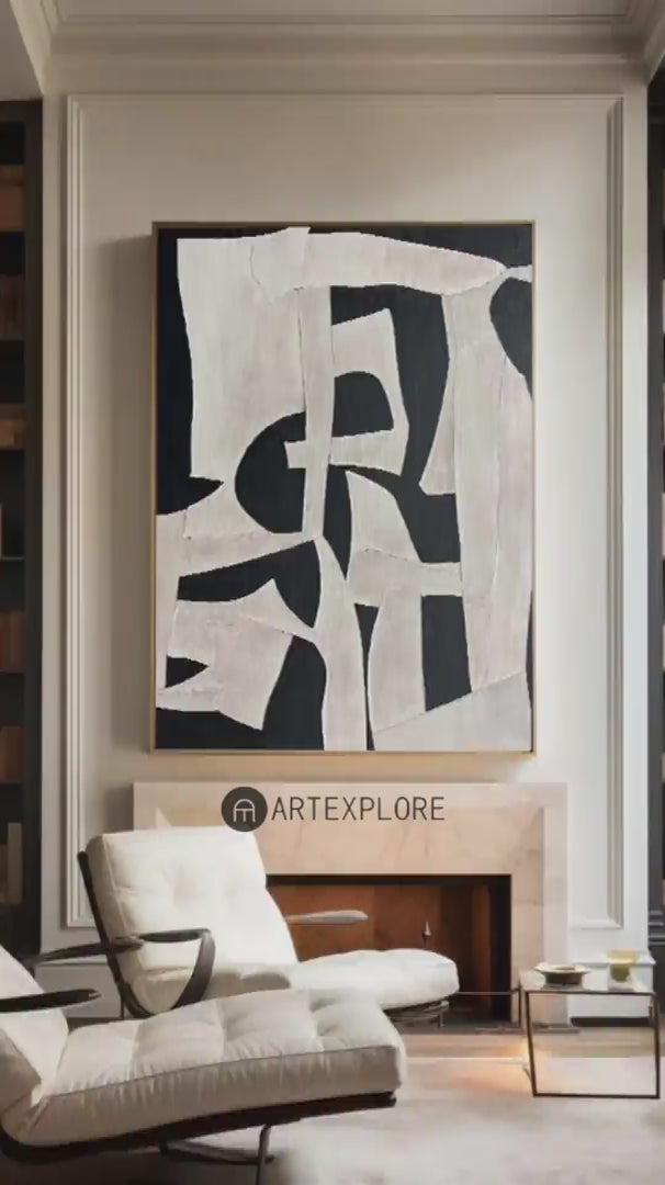 Modern Minimalist Painting Black And White Abstract Canvas Wall Art ...