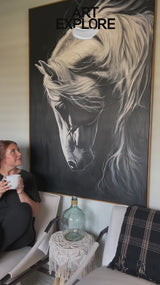 Black Horse Oil Painting Wild Horse Portrait Art Painting Black Steed Painting