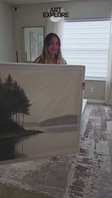 Large Lake Scenery Painting Textured Landscape Lake Canvas Wall Art Black White Painting For Sale