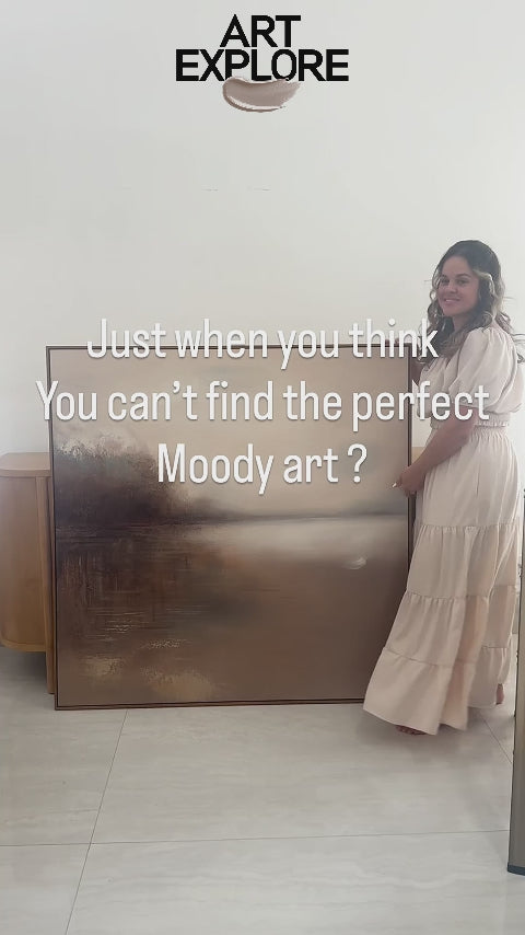 Dark Beige Lake View Painting Modern Landscape Canvas Painting Large Art For Livingroom