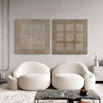Wabi-Sabi Diptych Plaster Painting Set of 2 Brown abstract art 2 piece minimalist painting