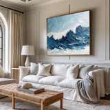 Navy Blue Ocean Wave Painting Rich Plaster Textured Wall Art Blue Ocean Painting Lvingroom Wall Art