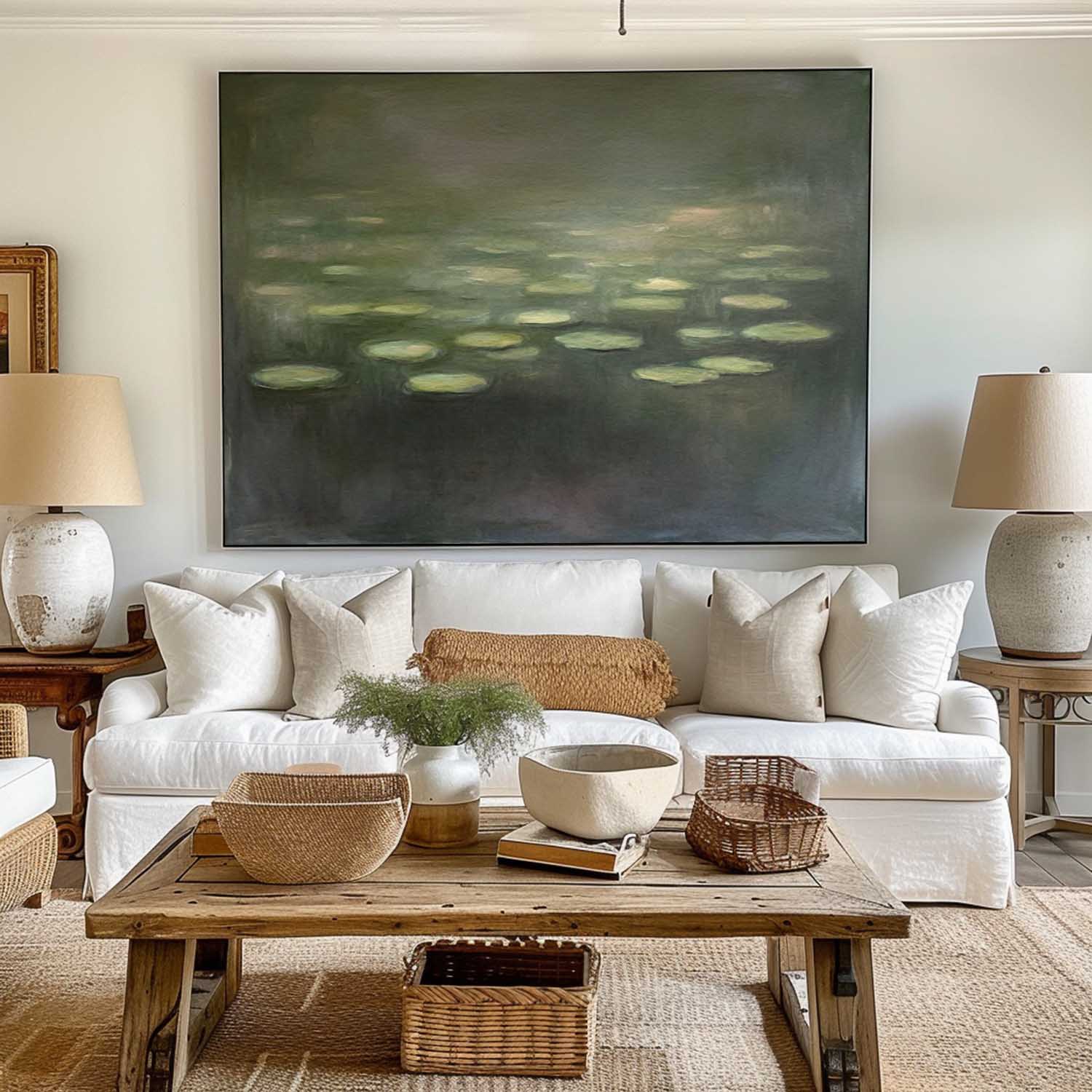 Modern Green Pond Water Green Handmade Wall Art Large Minimalist Wall Art Green Wall Decor