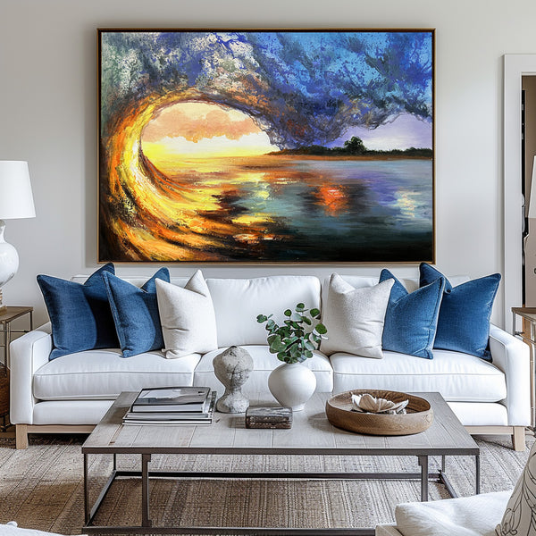 Sunset And Ocean Acrylic Painting Large Ocean Canvas Art Ocean Wave Art For Living Room Wall Art