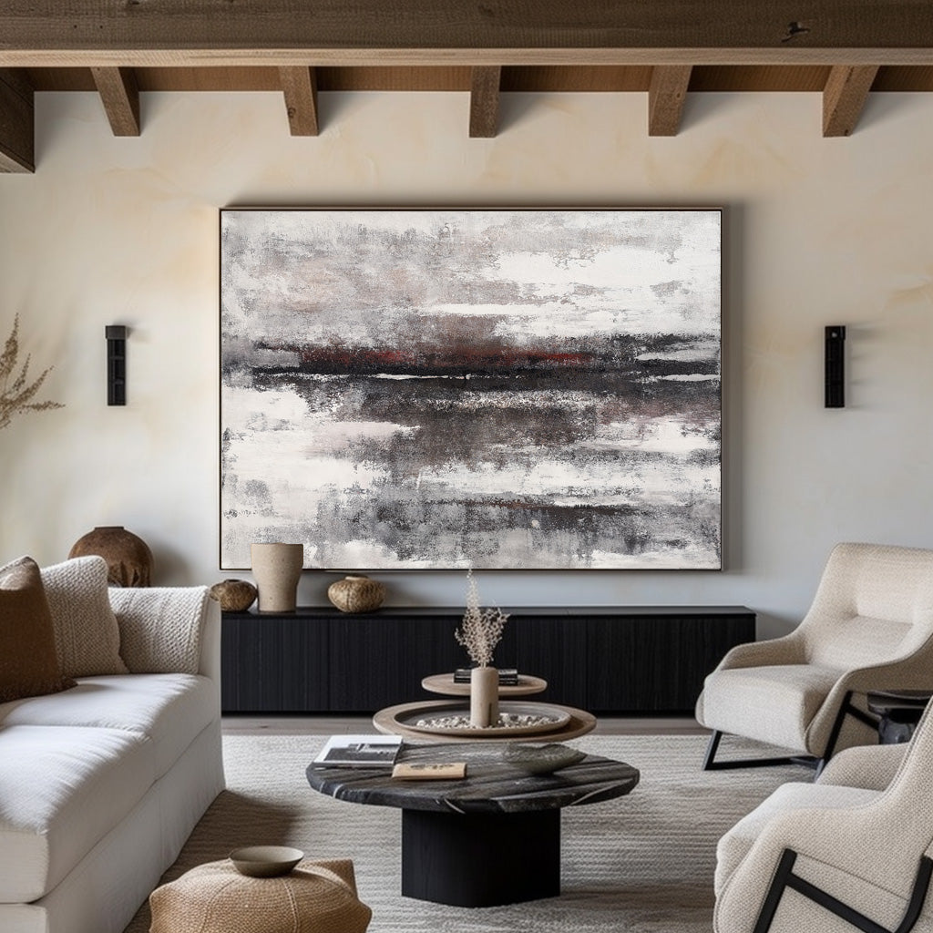Large Beach Scene Painting On Canvas Huge Gray And White Abstract Canvas Art