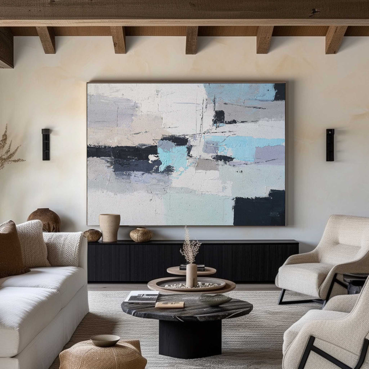 Original Large Abstract Seascapes Painting Impressionist Beach Canvas Wall Art