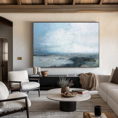 Abstract Beach Art Extra Large Coastal Canvas Wall Art Beach Blue Paint Impressionist Beach