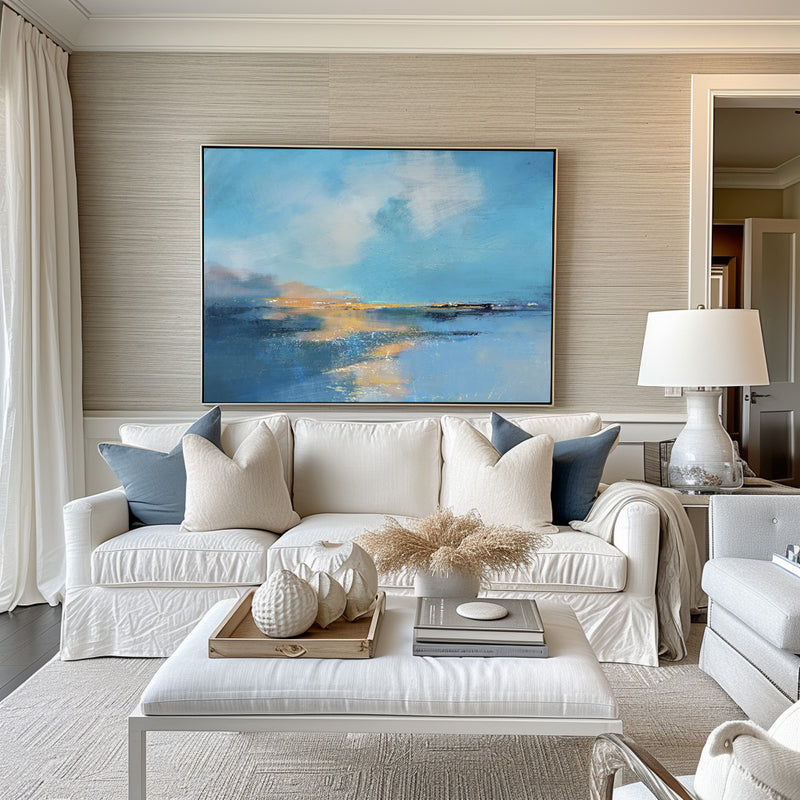 Oversize Abstract Coastal Canvas Acrylic Seascape Paintings Modern Impressionist Seascape Paintings For Living Room