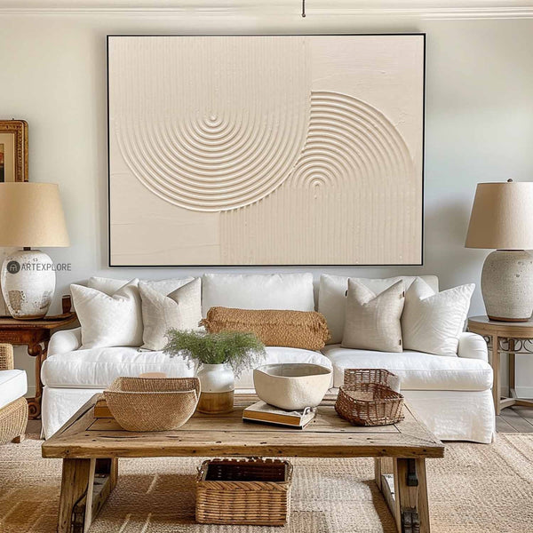Modern Heavy Textured Hoizontal Painting Beige Abstract Wall Art Minimalist Acrylic Abstract Painting For Livingroom