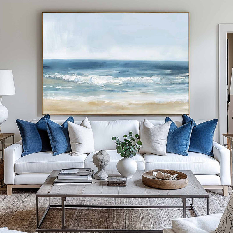 Oversized Beach Acrylic Paintings On Canvas Large Blue Textured Landscape Oil Paintings  Artwork Minimalist Apartment Decor
