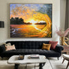 Large Sunset And Ocean Canvas Art Wave Painting On Canvas Huge Ocean Modern Art For Living Room Decor