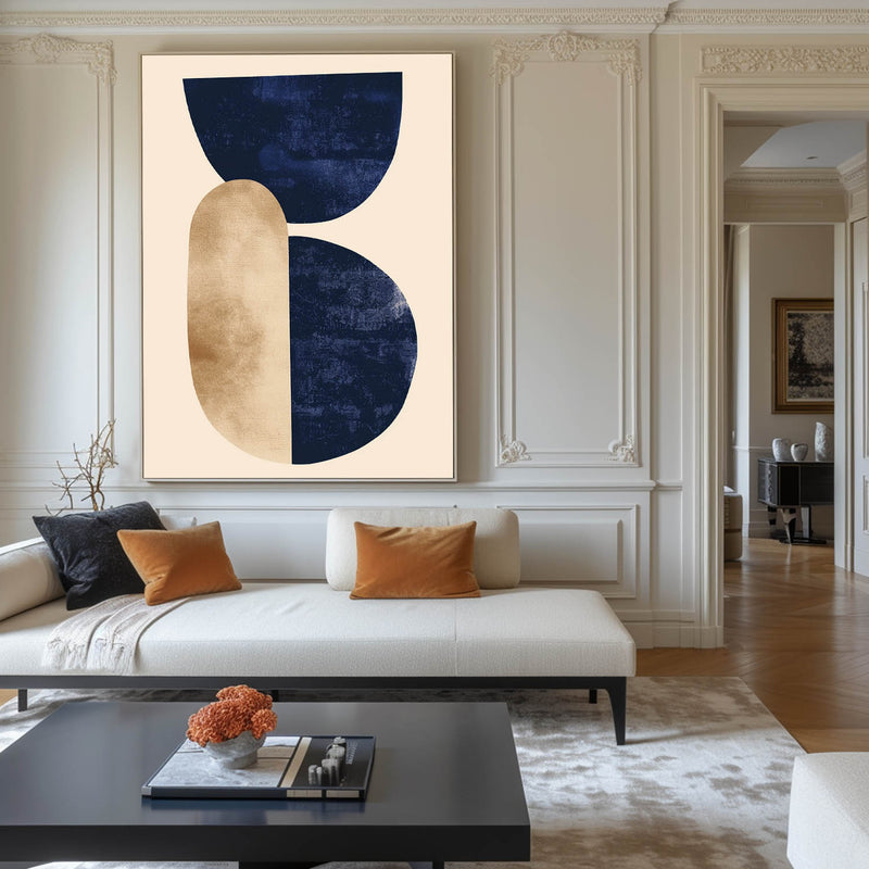 Large Beige And Blue Minimalist Art Textured Abstract Painting Minimalist Wall Art For Livingroom