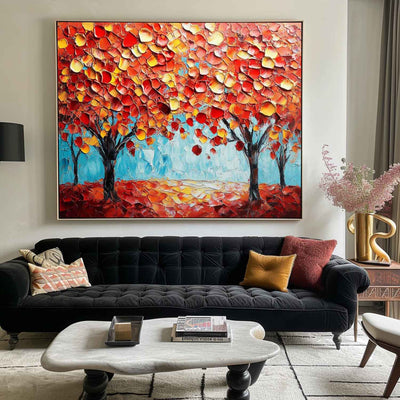 Modern Colorful Textured Painting Large Red Tree Art Painting Minimalist Plaster Wall Art For Sale