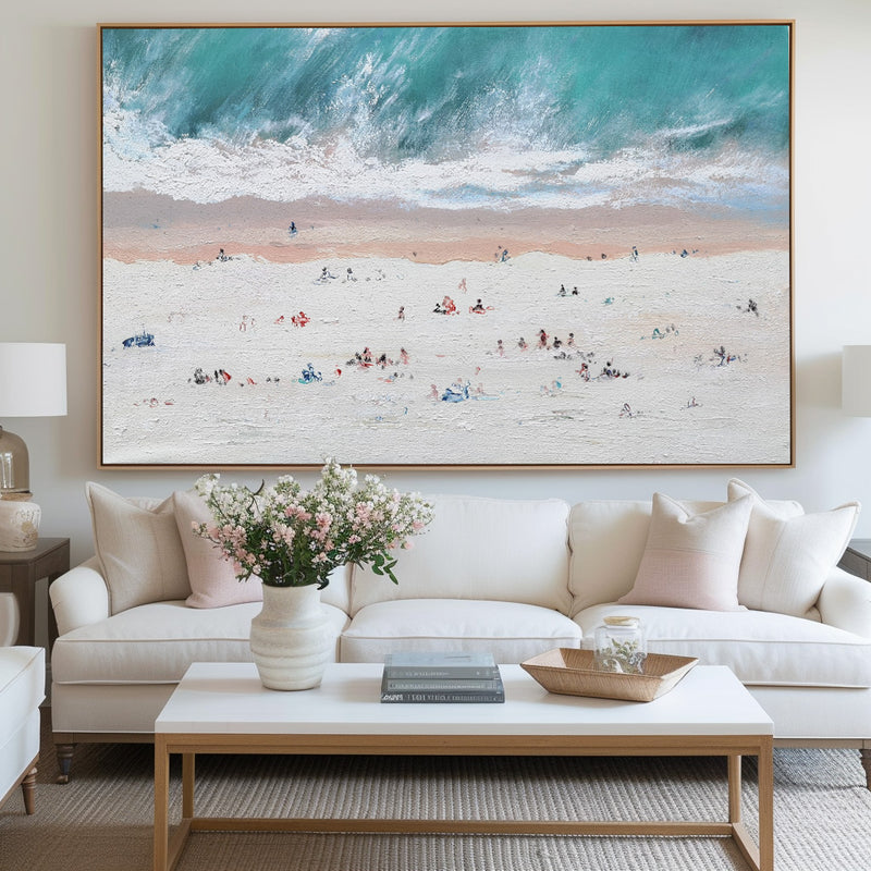 Oversize Windy Beach Canvas Art Abstract Coastal Acrylic Seascape Paintings Modern Landscape Wall Art 