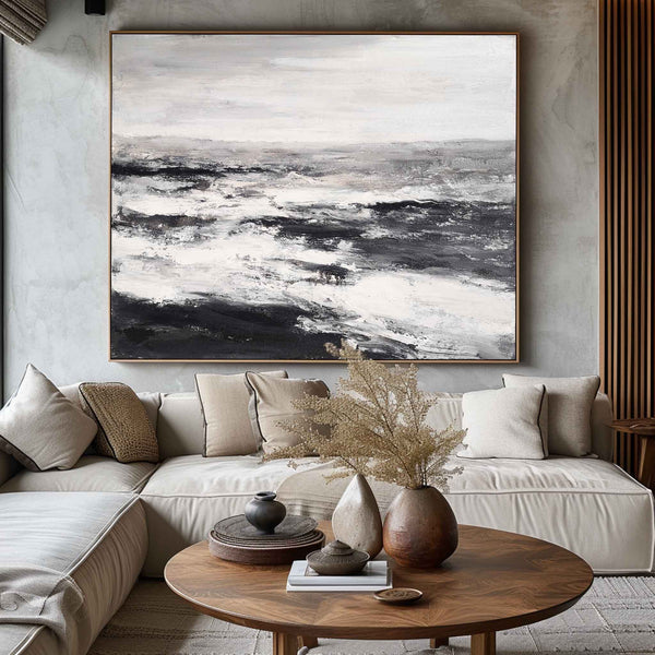 Black And White Beach Wall Art Abstract Ocean Art Beach Scene Painting