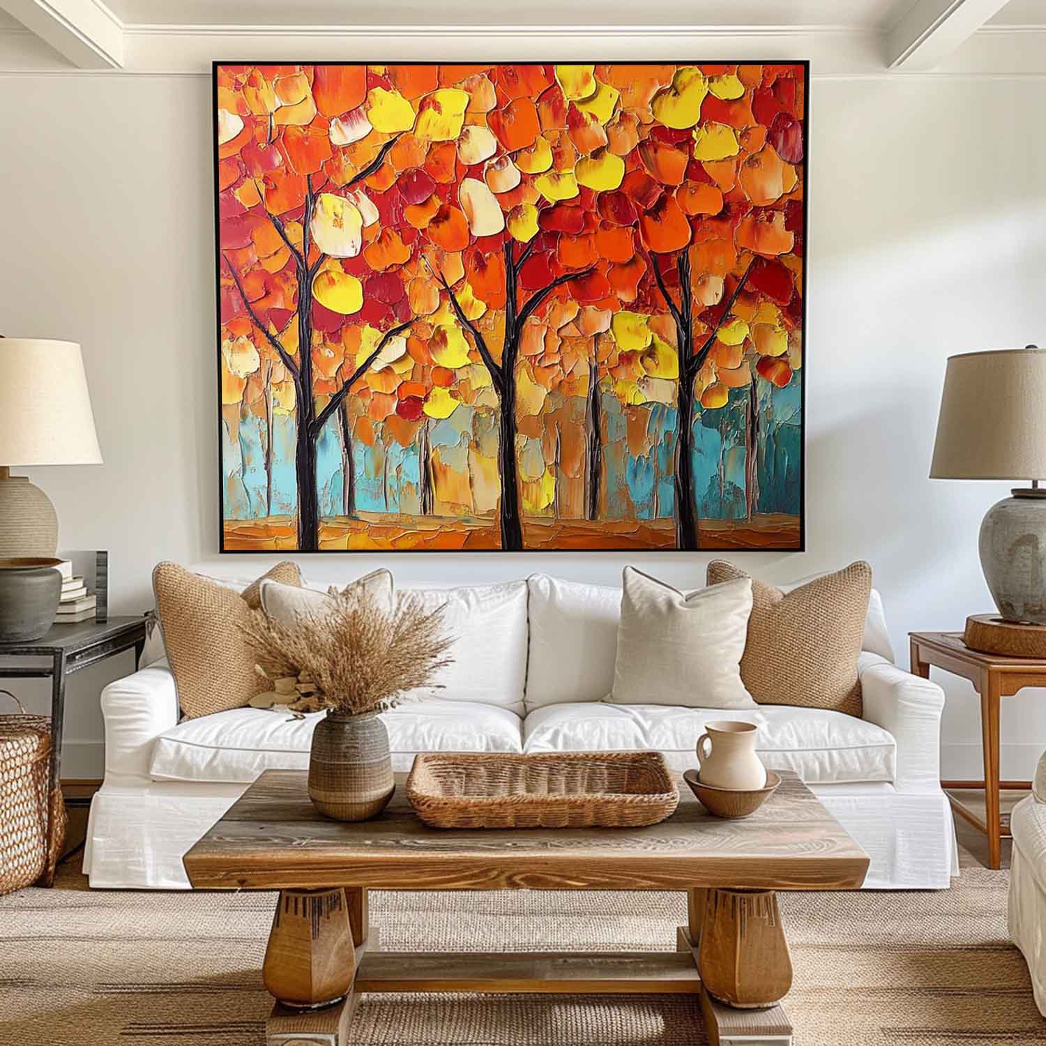Modern Red Textured Painting Red Trees Painting Handmade Wall Art Minimalist Plaster Wall Art Wall Decor