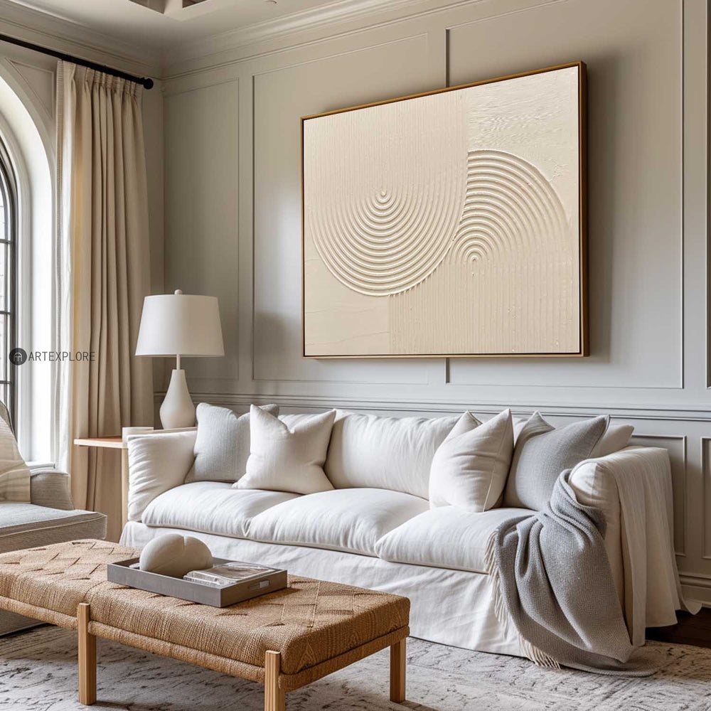 Modern Heavy Textured Hoizontal Painting Beige Abstract Wall Art Minimalist Acrylic Abstract Painting For Livingroom