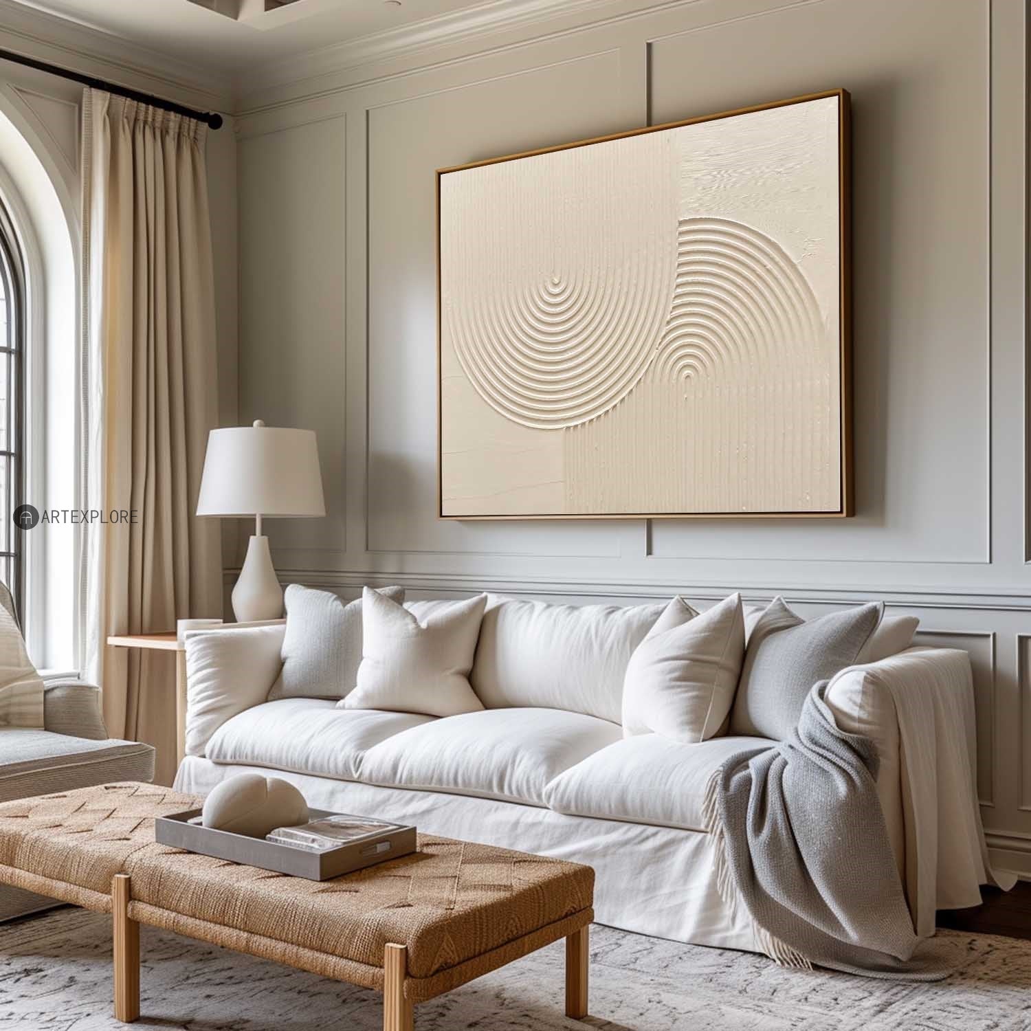 Modern Heavy Textured Hoizontal Painting Beige Abstract Wall Art Minimalist Acrylic Abstract Painting For Livingroom