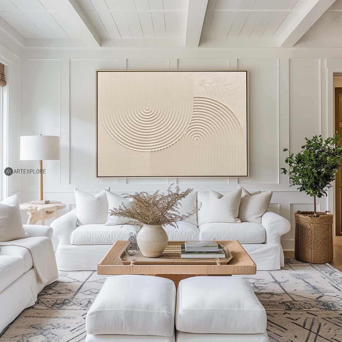 Modern Heavy Textured Hoizontal Painting Beige Abstract Wall Art Minimalist Acrylic Abstract Painting For Livingroom