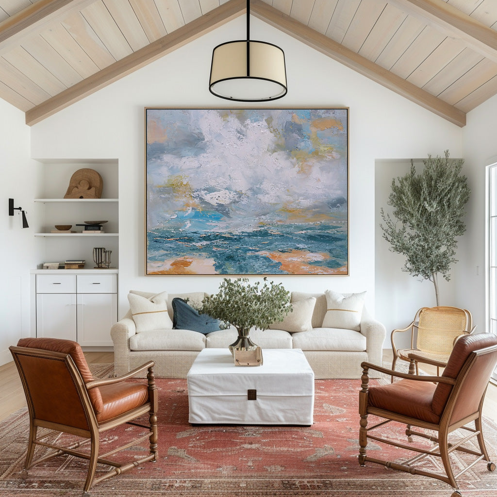 Large Abstract Ocean Canvas Painting Acrylic Oversized Horizontal Wall Art