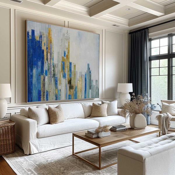 Skyline Abstract Painting With Acrylic Chicago Cityscape Canvas Art Large city painting 