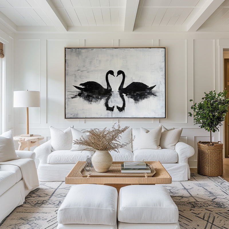 Black Swan Painting Modern Abstract Wall Art Large Canvas Art Minimalist Plaster Art For Sale