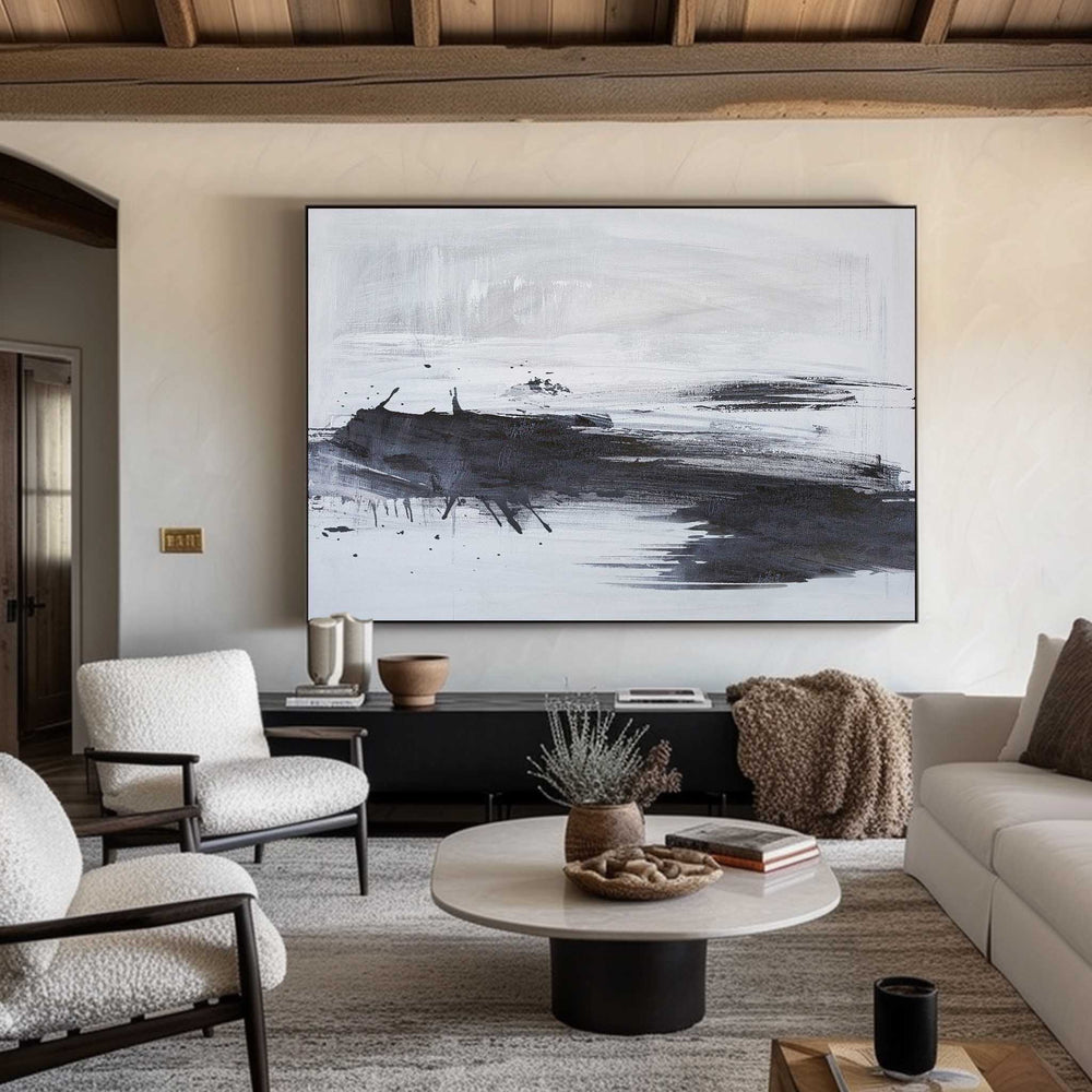 Minimalist Beach Painting Abstract Sea Wall Art Black And White Painting