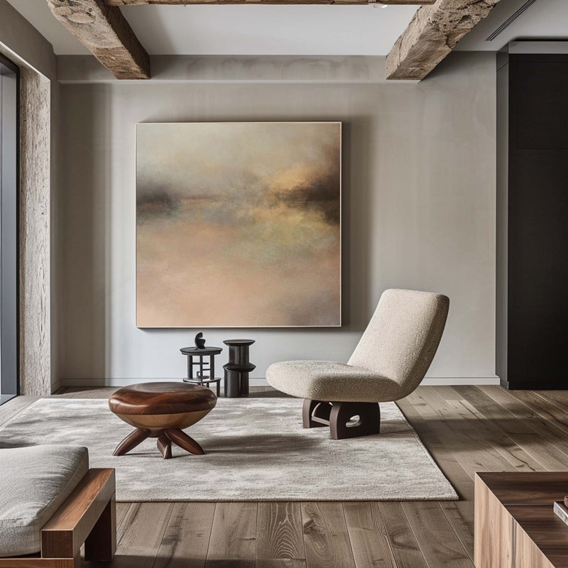 Oversize abstract landscape painting for japandi living room acrylic scenery painting on canvas 