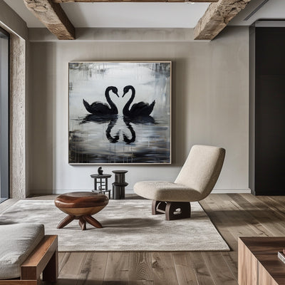 Abstract Original Black Swan on Canvas Painting Large Canvas Art Minimalist Plaster Art Wall Decor