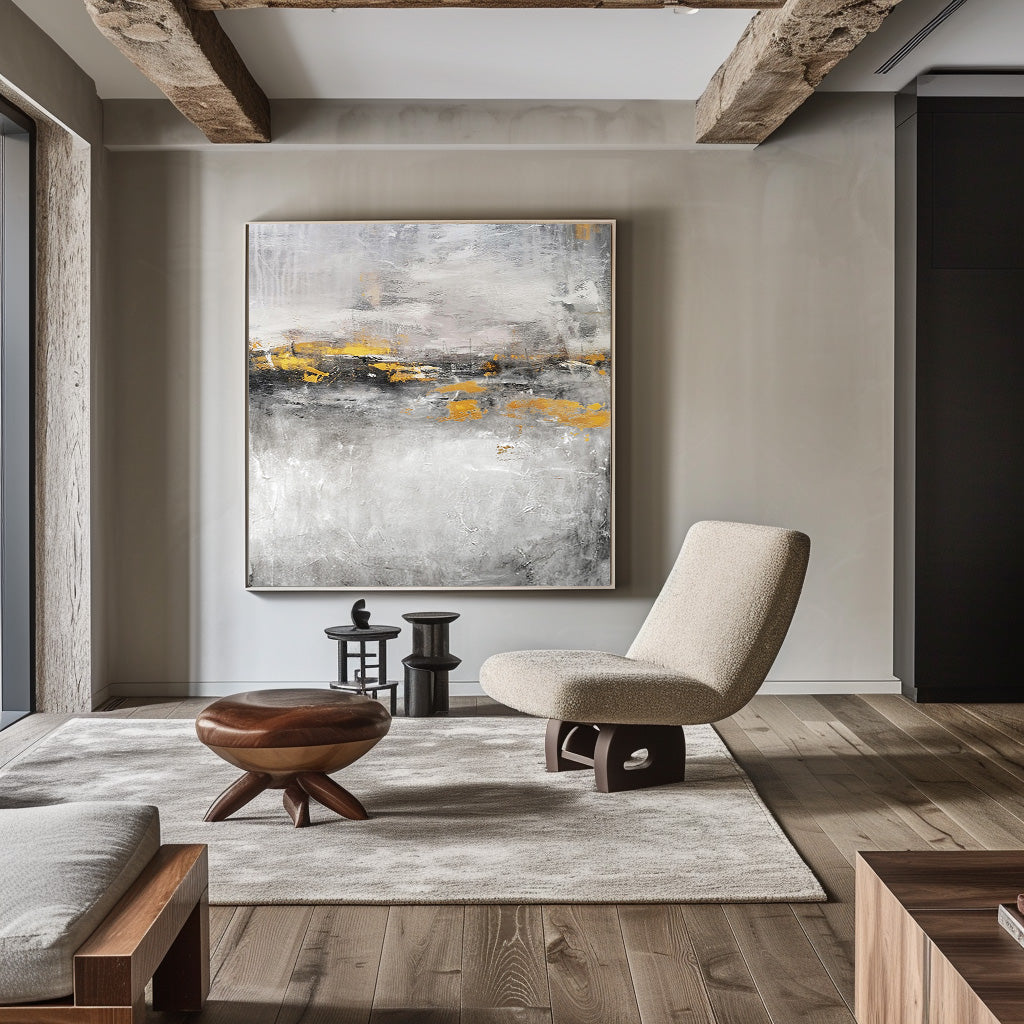 Black White Painting Large Gold Abstract Landscape Painting Modern Abstract Acrylic Canvas Art