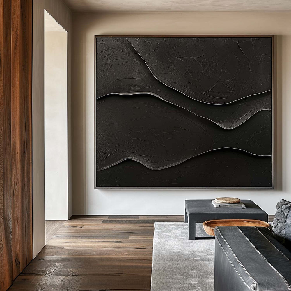 Black 3D Texture Painting Modern Minimalist Luxury Art Black Abstract Wall Art Black 3D Abstract Painting on Canvas 