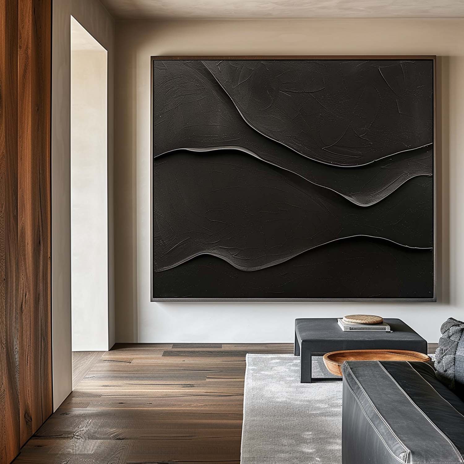 Black 3D Texture Painting Modern Minimalist Luxury Art Black Abstract Wall Art Black 3D Abstract Painting on Canvas 