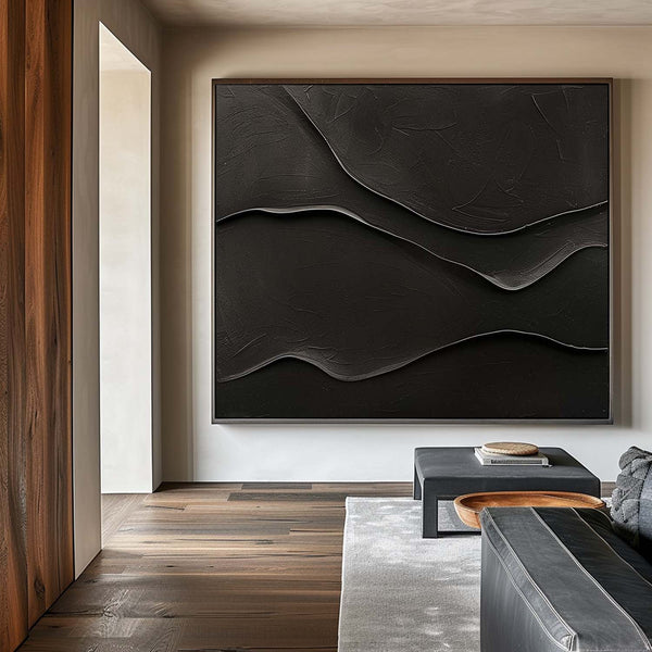 Black 3D Texture Painting Modern Minimalist Luxury Art Black Abstract Wall Art Black 3D Abstract Painting on Canvas 