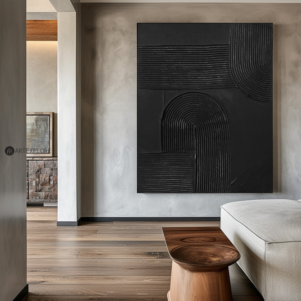 Large Black Textured Painting Modern Art ,Original 3D Black Abstract ...